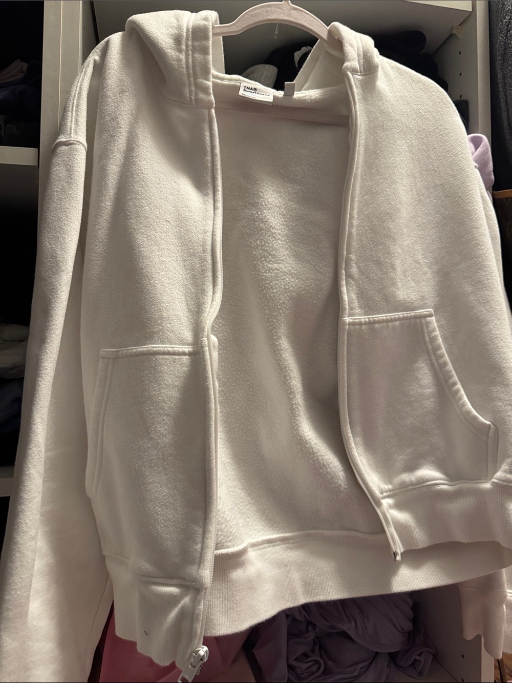 TNA Aritzia White Hooded Zip-Up Sweater Jacket - Women